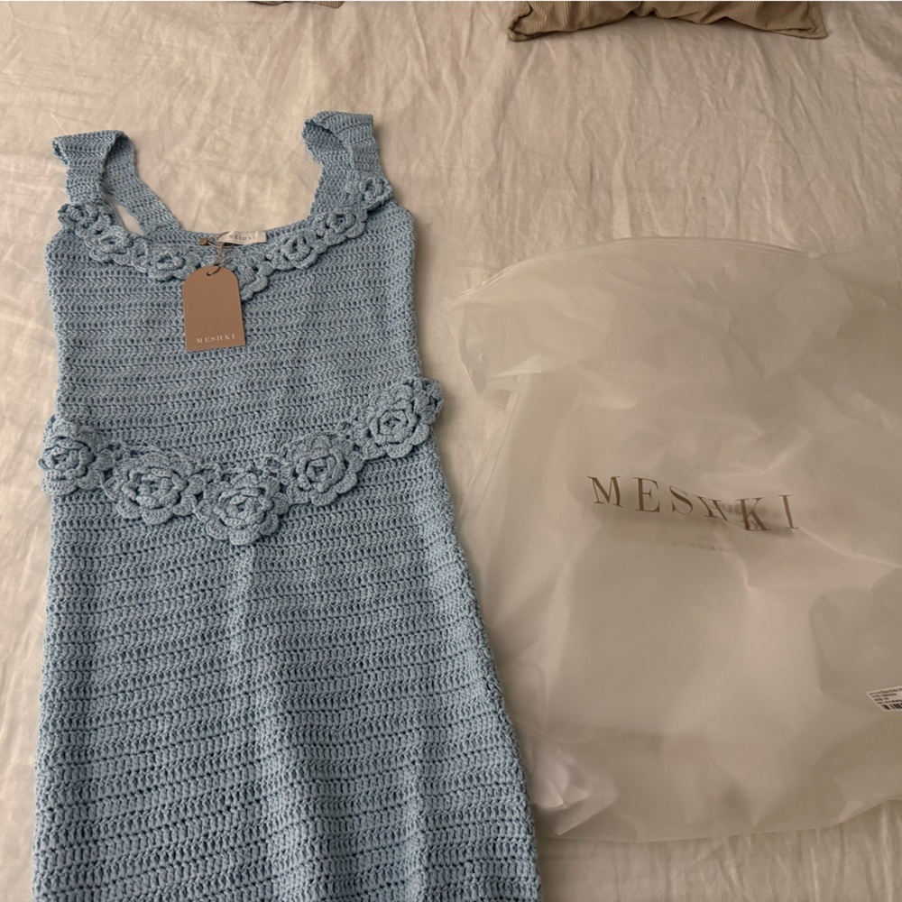 Meshki Teagan Floral Hand Crochet Midi Dress - Blue XS - Picture 4 of 7